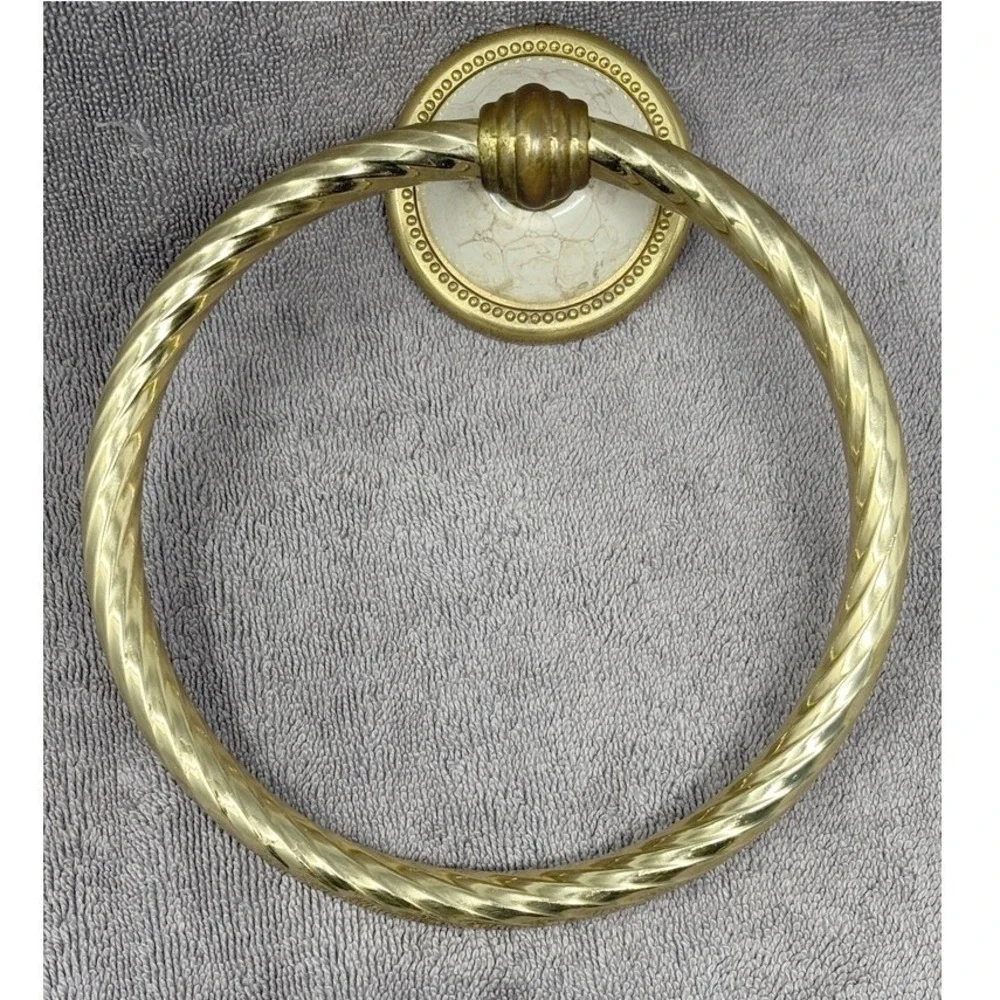 Vintage Brass Twisted Rope Towel Ring Faux Marble Wall Mount Bathroom Hardware